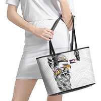 American Samoa Flag Day Leather Tote Bag Tribal Tattoo with Eagle White LT03 - Polynesian Pride