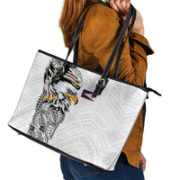 American Samoa Flag Day Leather Tote Bag Tribal Tattoo with Eagle White LT03 - Polynesian Pride