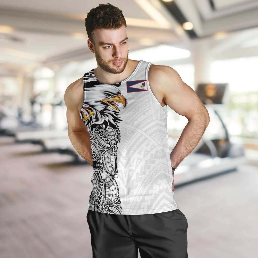 American Samoa Flag Day Men Tank Top Tribal Tattoo with Eagle White