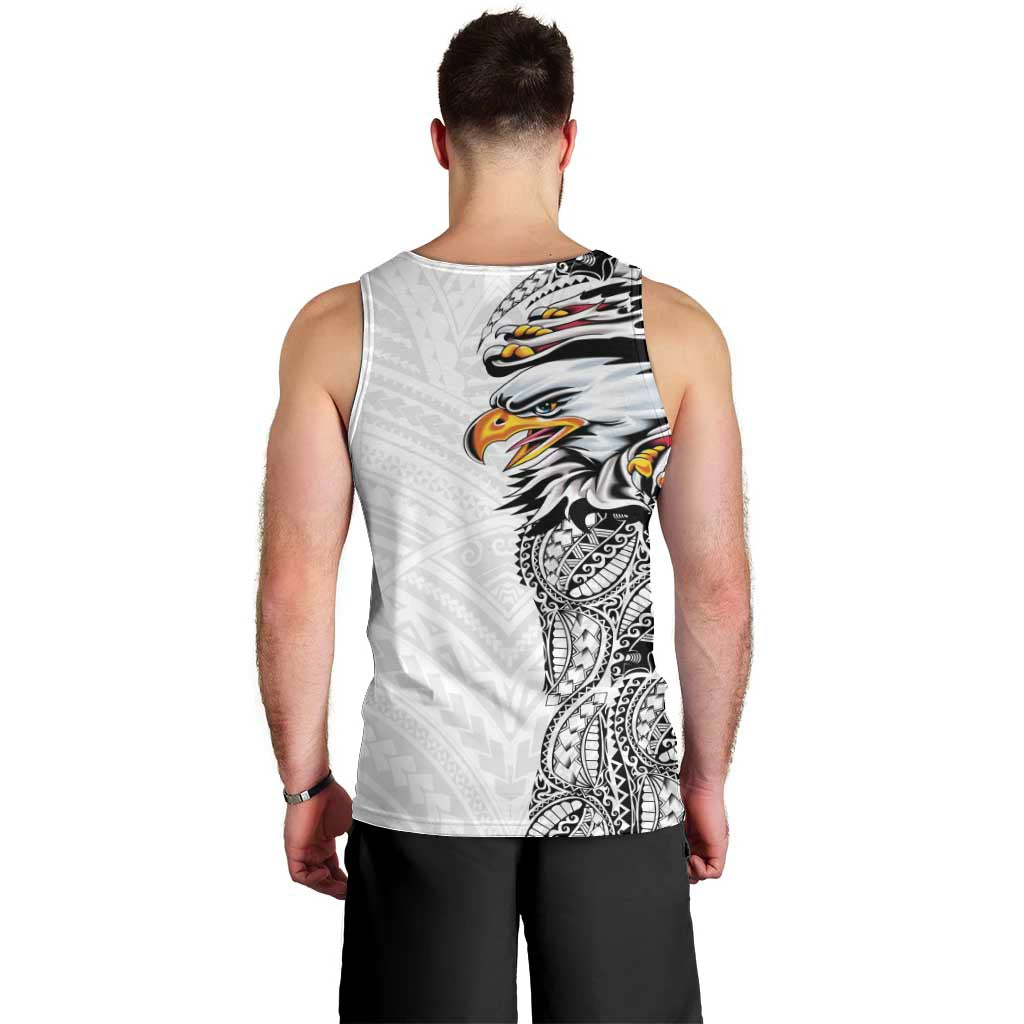 American Samoa Flag Day Men Tank Top Tribal Tattoo with Eagle White