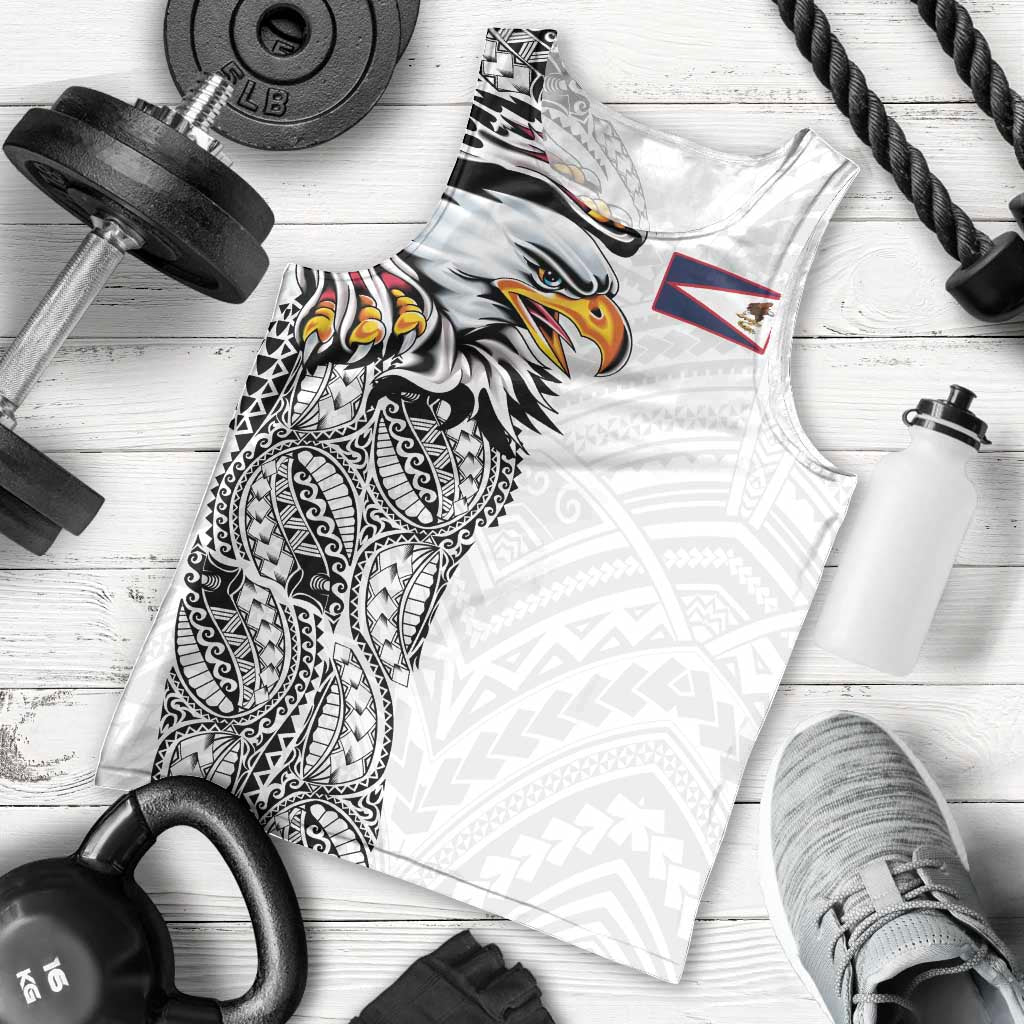 American Samoa Flag Day Men Tank Top Tribal Tattoo with Eagle White