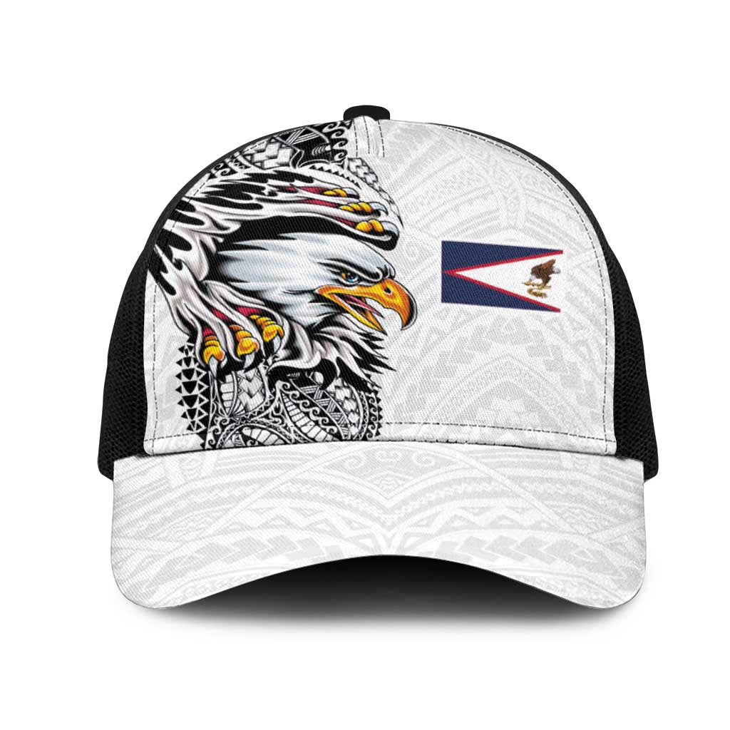 American Samoa Flag Day Mesh Trucker Cap Tribal Tattoo with Eagle White LT03 One Size Black White - Polynesian Pride
