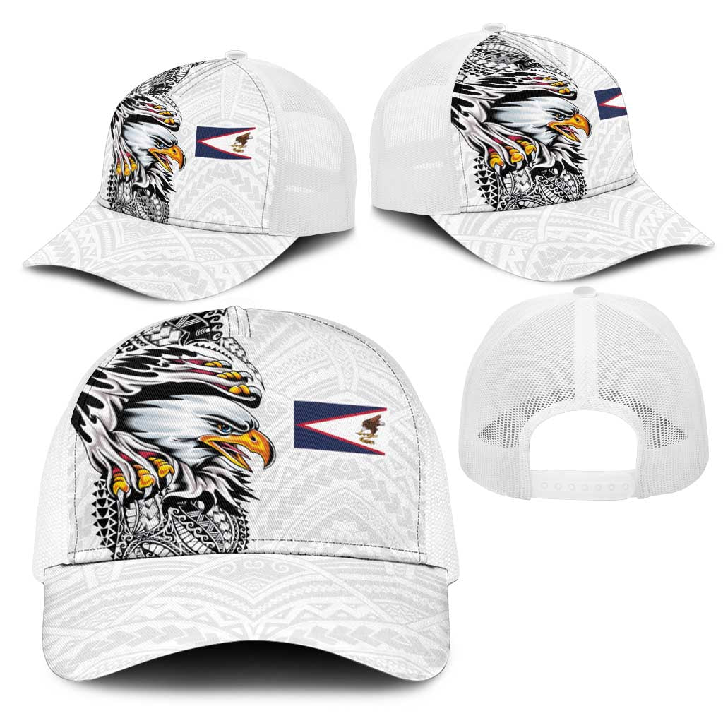American Samoa Flag Day Mesh Trucker Cap Tribal Tattoo with Eagle White LT03 - Polynesian Pride