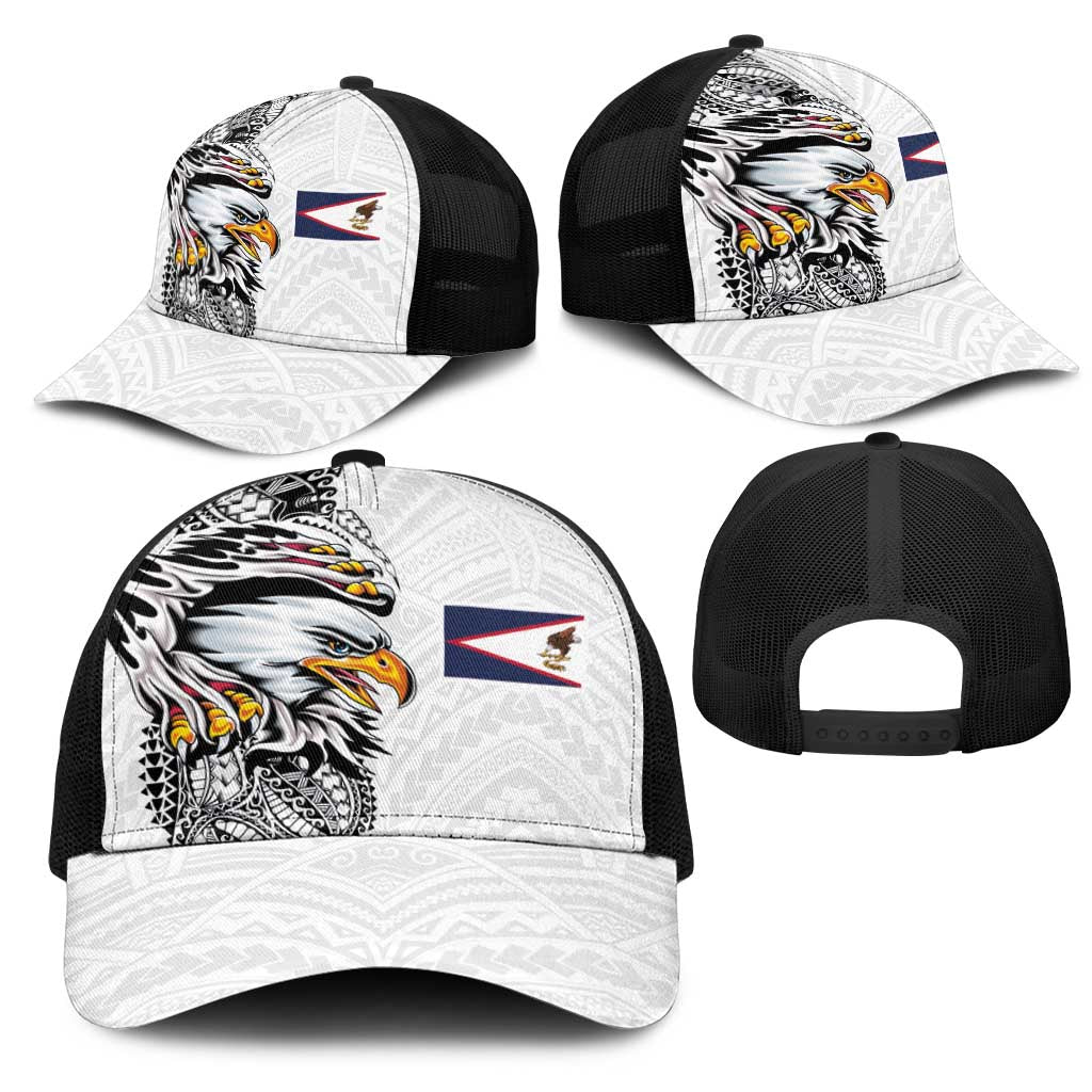 American Samoa Flag Day Mesh Trucker Cap Tribal Tattoo with Eagle White LT03 - Polynesian Pride