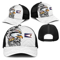 American Samoa Flag Day Mesh Trucker Cap Tribal Tattoo with Eagle White LT03 - Polynesian Pride