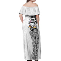 American Samoa Flag Day Off Shoulder Maxi Dress Tribal Tattoo with Eagle White LT03 - Polynesian Pride