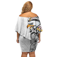 American Samoa Flag Day Off Shoulder Short Dress Tribal Tattoo with Eagle White LT03 - Polynesian Pride