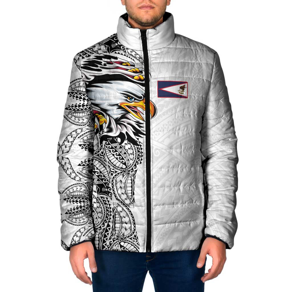 American Samoa Flag Day Padded Jacket Tribal Tattoo with Eagle White LT03 Men White - Polynesian Pride