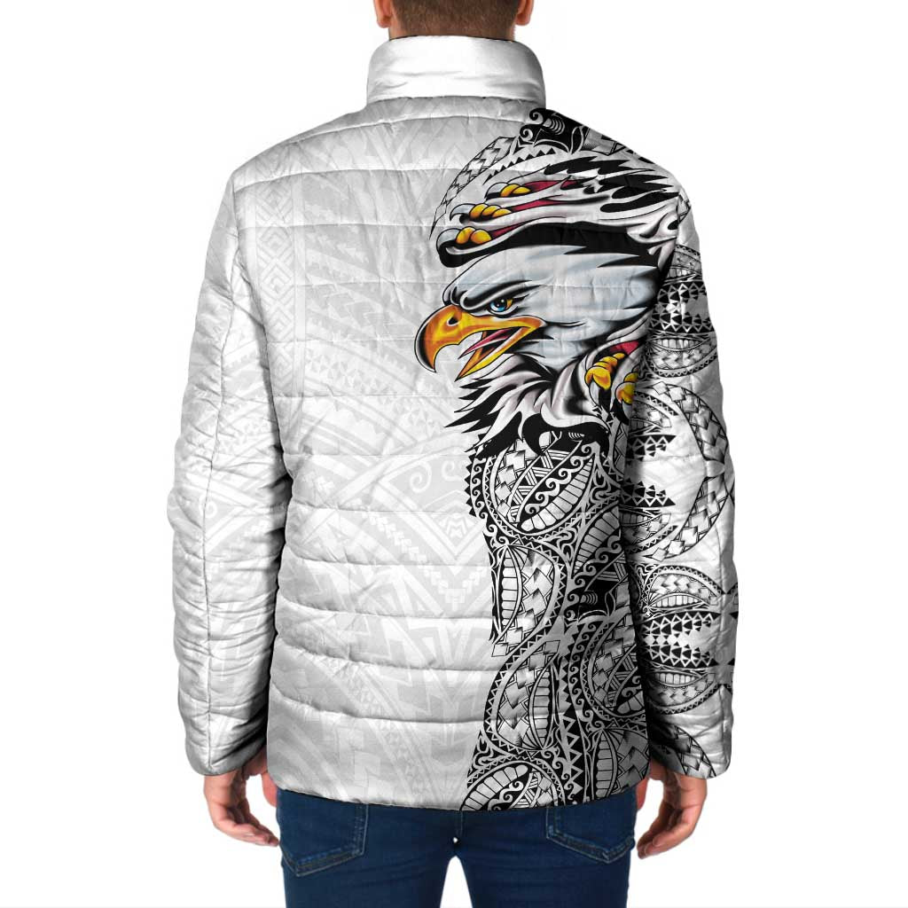 American Samoa Flag Day Padded Jacket Tribal Tattoo with Eagle White LT03 - Polynesian Pride