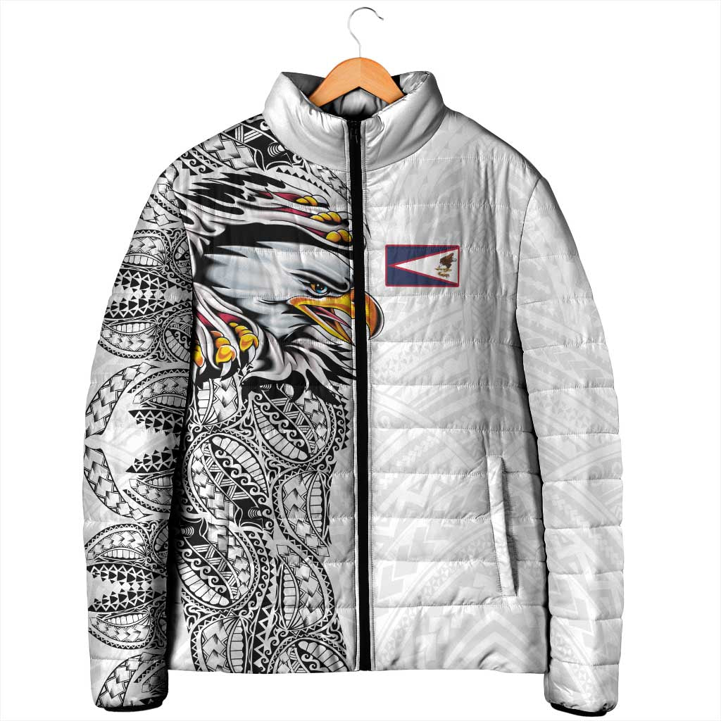 American Samoa Flag Day Padded Jacket Tribal Tattoo with Eagle White LT03 - Polynesian Pride