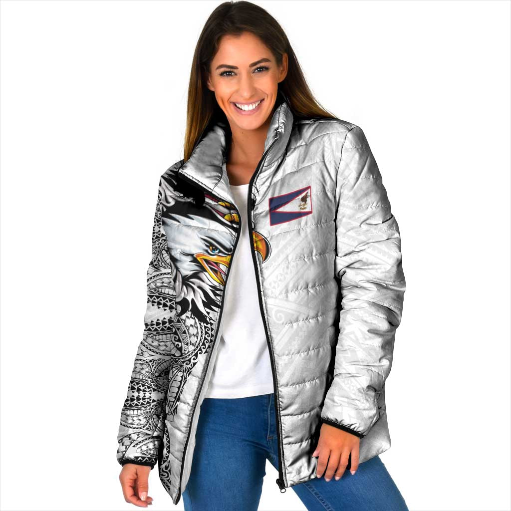 American Samoa Flag Day Padded Jacket Tribal Tattoo with Eagle White LT03 Women White - Polynesian Pride
