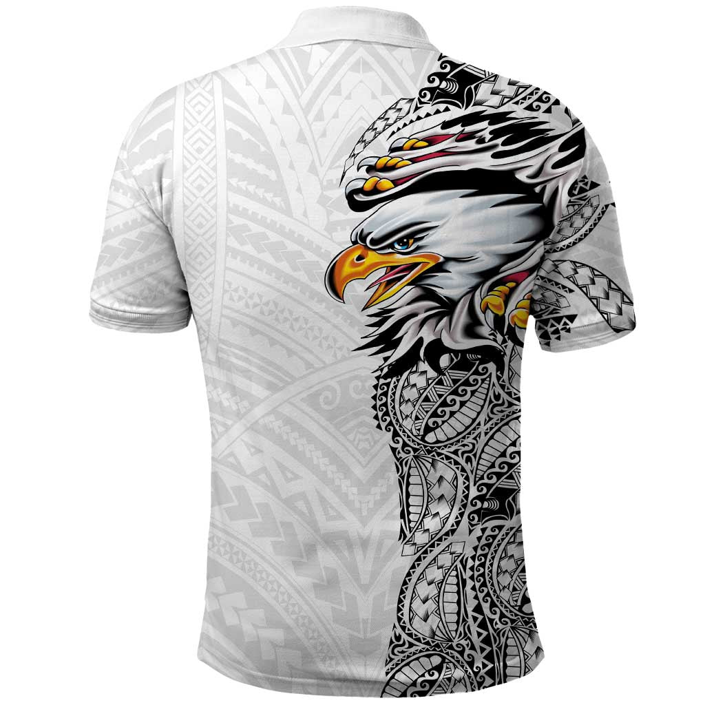 American Samoa Flag Day Polo Shirt Tribal Tattoo with Eagle White LT03 - Polynesian Pride