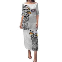 American Samoa Flag Day Puletasi Tribal Tattoo with Eagle White LT03 Long Dress White - Polynesian Pride