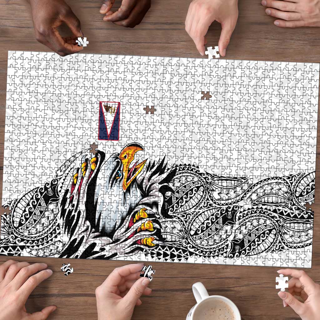 American Samoa Flag Day Puzzle Tribal Tattoo with Eagle White LT03 - Polynesian Pride
