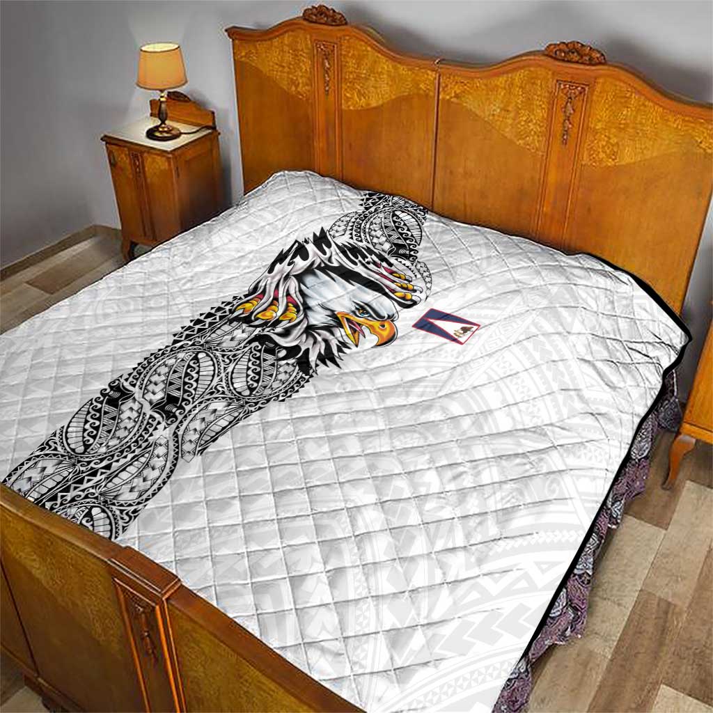 American Samoa Flag Day Quilt Tribal Tattoo with Eagle White