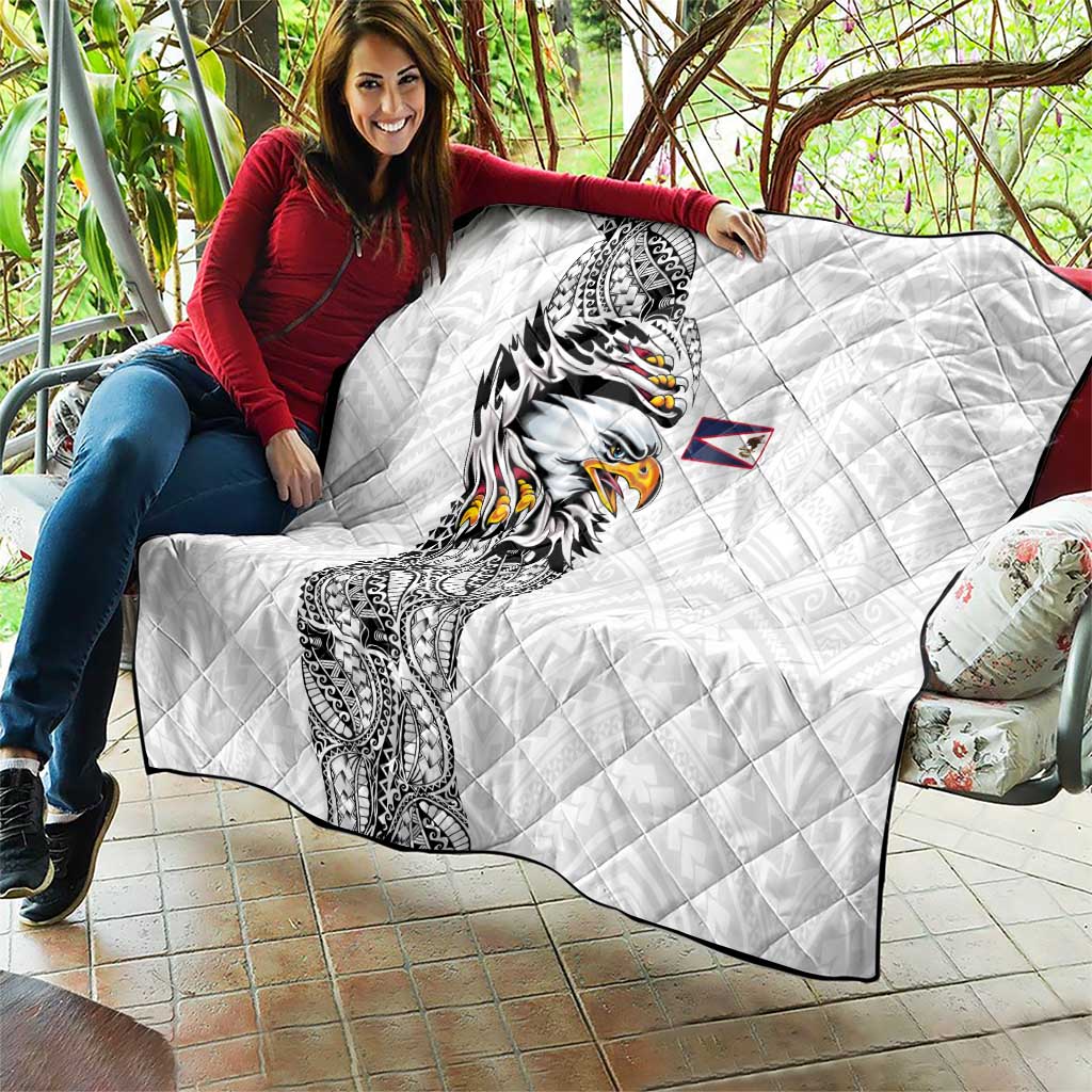American Samoa Flag Day Quilt Tribal Tattoo with Eagle White