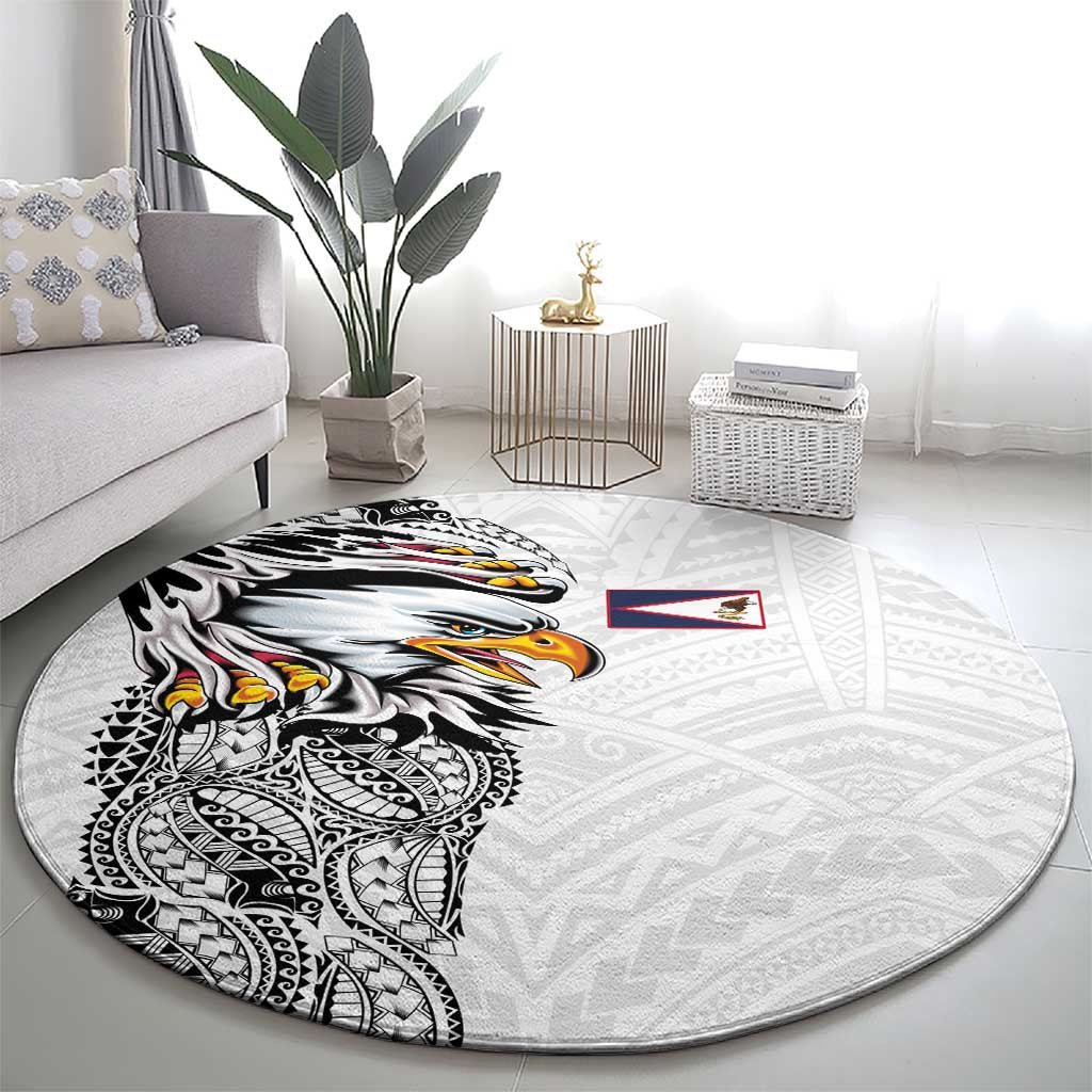 American Samoa Flag Day Round Carpet Tribal Tattoo with Eagle White LT03 - Polynesian Pride