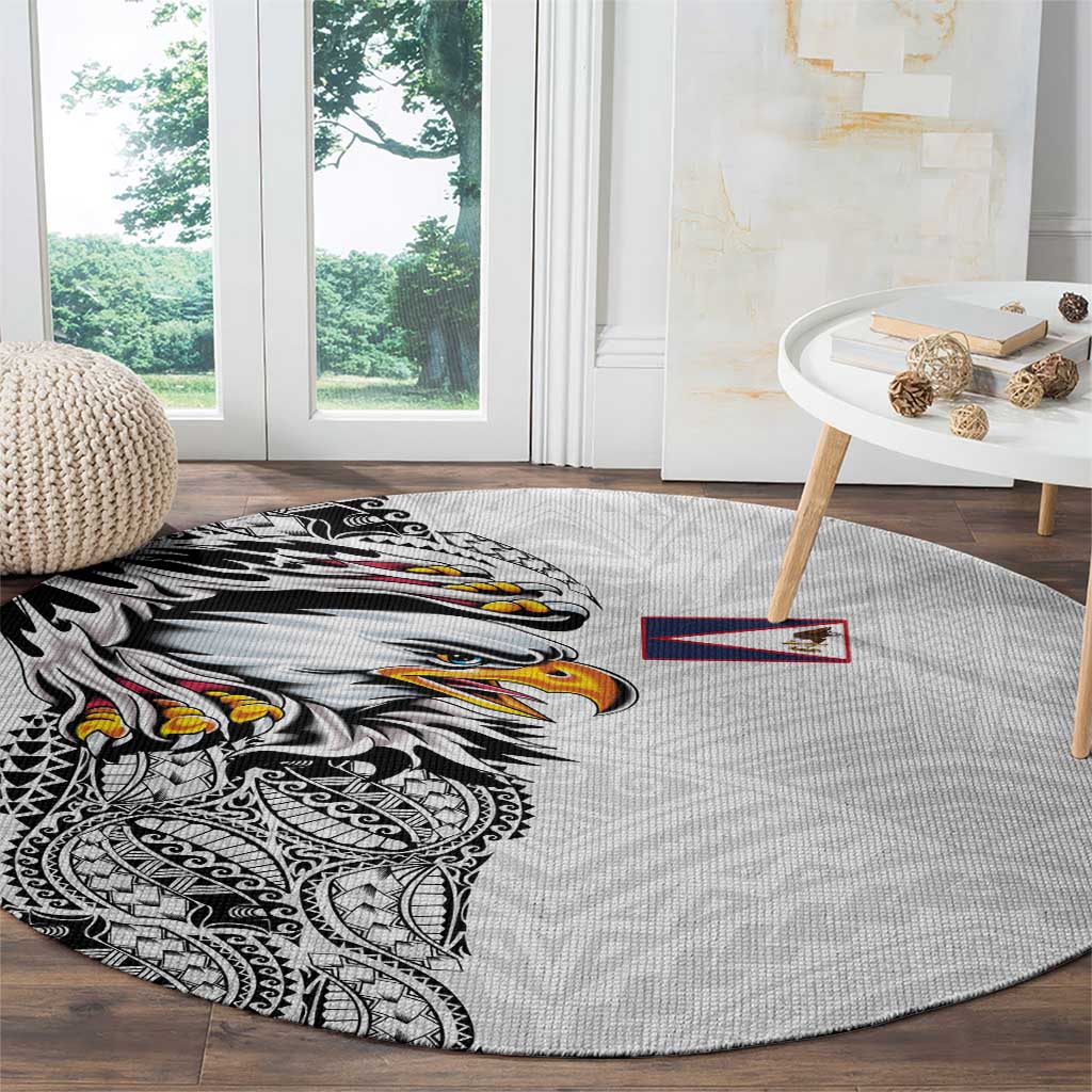 American Samoa Flag Day Round Carpet Tribal Tattoo with Eagle White LT03 - Polynesian Pride