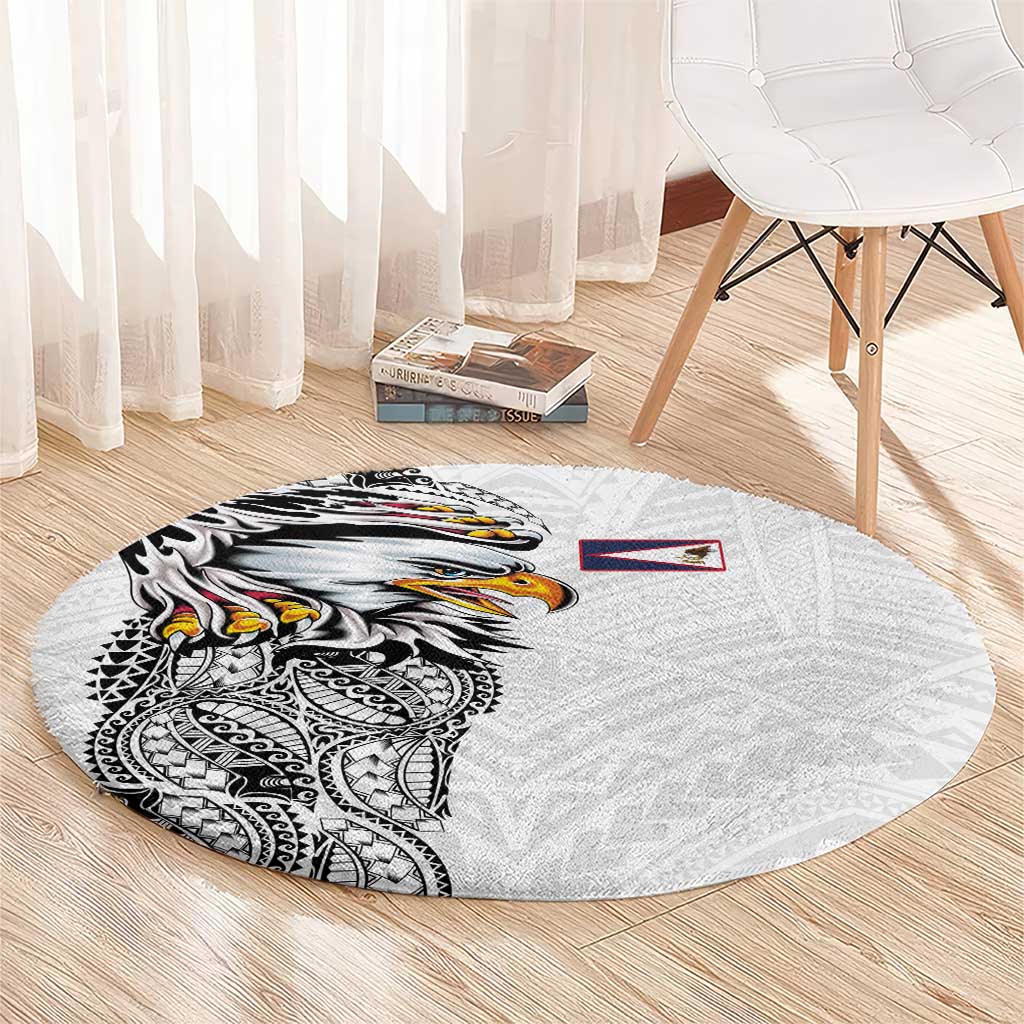 American Samoa Flag Day Round Carpet Tribal Tattoo with Eagle White LT03 - Polynesian Pride