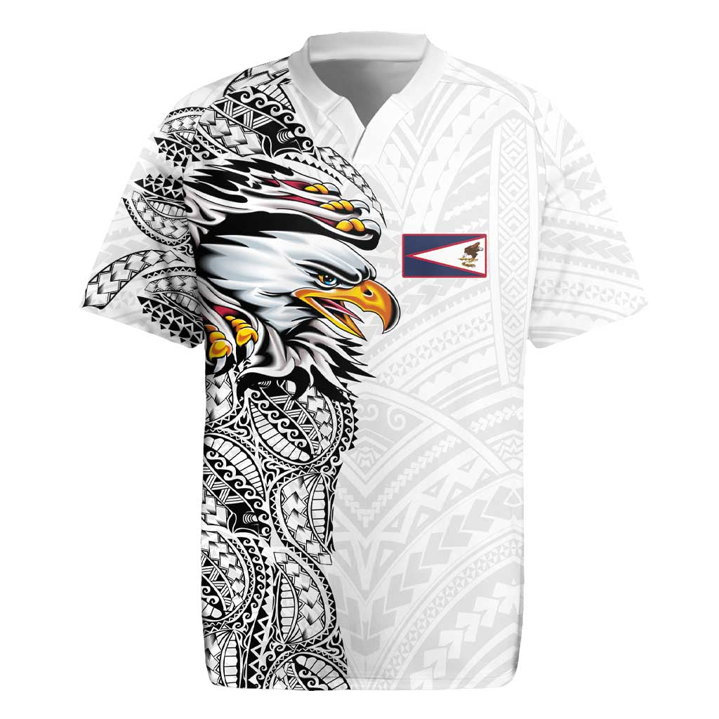 American Samoa Flag Day Rugby Jersey Tribal Tattoo with Eagle White LT03 White - Polynesian Pride