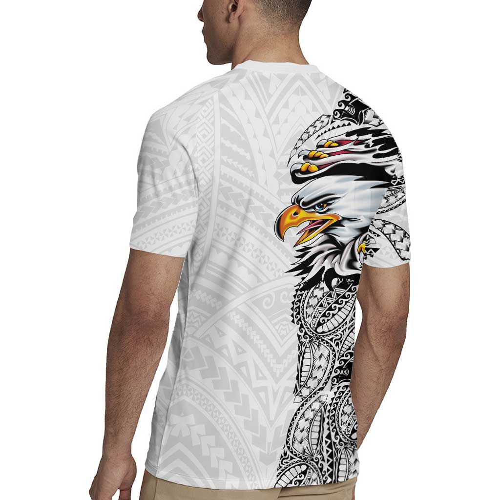 American Samoa Flag Day Rugby Jersey Tribal Tattoo with Eagle White LT03 - Polynesian Pride
