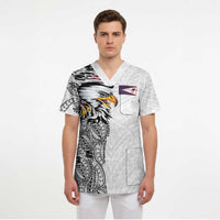 American Samoa Flag Day Scrub Top Tribal Tattoo with Eagle White LT03 - Polynesian Pride