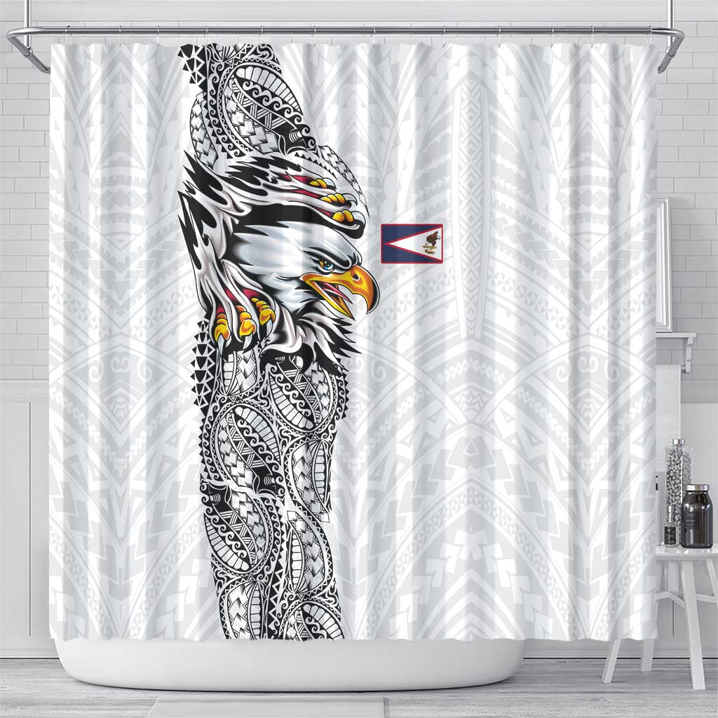 American Samoa Flag Day Shower Curtain Tribal Tattoo with Eagle White LT03 - Polynesian Pride