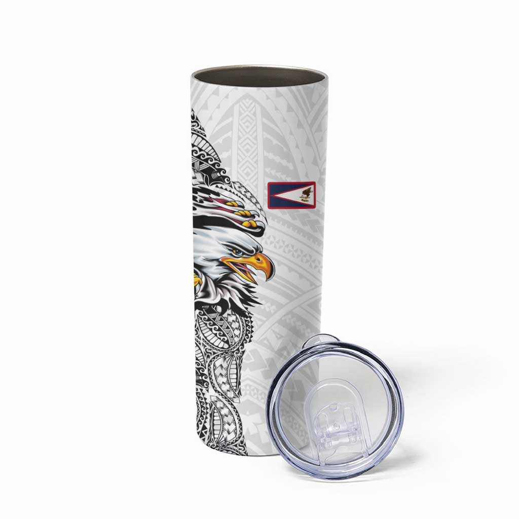 American Samoa Flag Day Skinny Tumbler Tribal Tattoo with Eagle White LT03 - Polynesian Pride