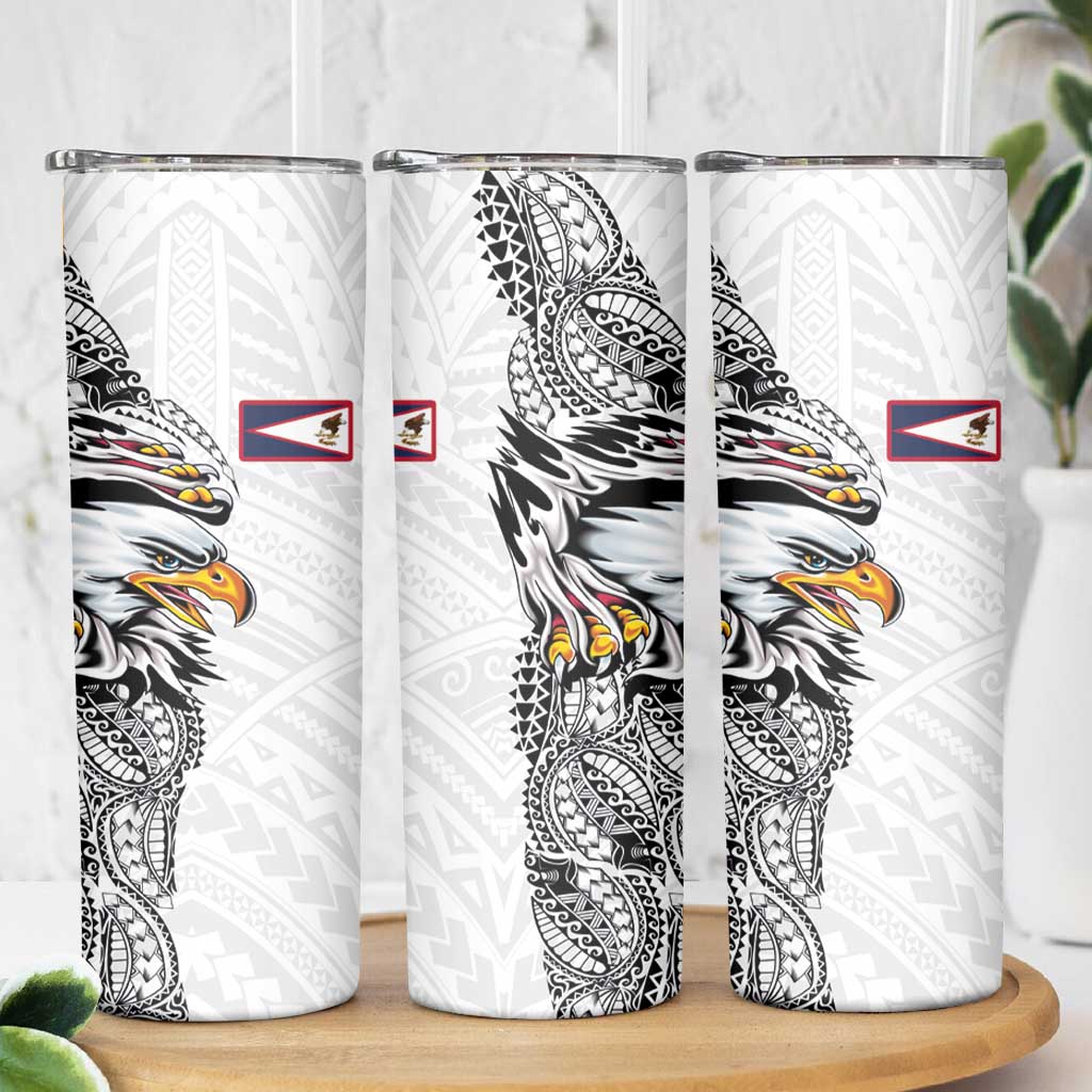 American Samoa Flag Day Skinny Tumbler Tribal Tattoo with Eagle White LT03 - Polynesian Pride
