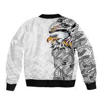 American Samoa Flag Day Sleeve Zip Bomber Jacket Tribal Tattoo with Eagle White LT03 - Polynesian Pride
