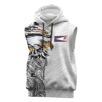 American Samoa Flag Day Sleeveless Hoodie Tribal Tattoo with Eagle White LT03 White - Polynesian Pride