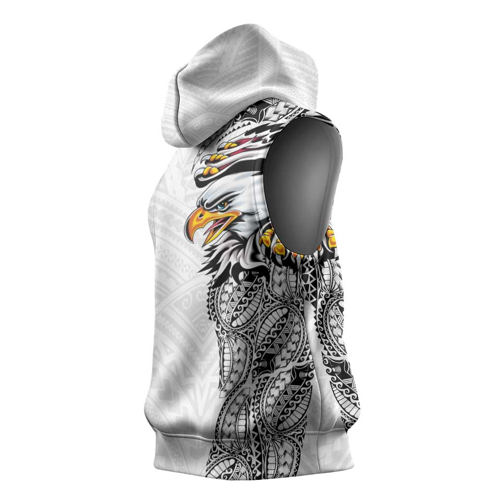 American Samoa Flag Day Sleeveless Hoodie Tribal Tattoo with Eagle White LT03 - Polynesian Pride