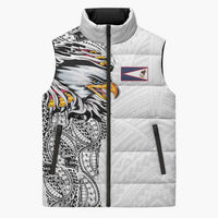 American Samoa Flag Day Sleeveless Puffer Jacket Tribal Tattoo with Eagle White LT03 Unisex White - Polynesian Pride