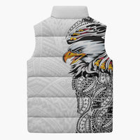 American Samoa Flag Day Sleeveless Puffer Jacket Tribal Tattoo with Eagle White LT03 - Polynesian Pride