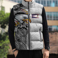 American Samoa Flag Day Sleeveless Puffer Jacket Tribal Tattoo with Eagle White LT03 - Polynesian Pride