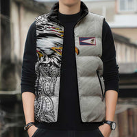 American Samoa Flag Day Sleeveless Puffer Jacket Tribal Tattoo with Eagle White LT03 - Polynesian Pride