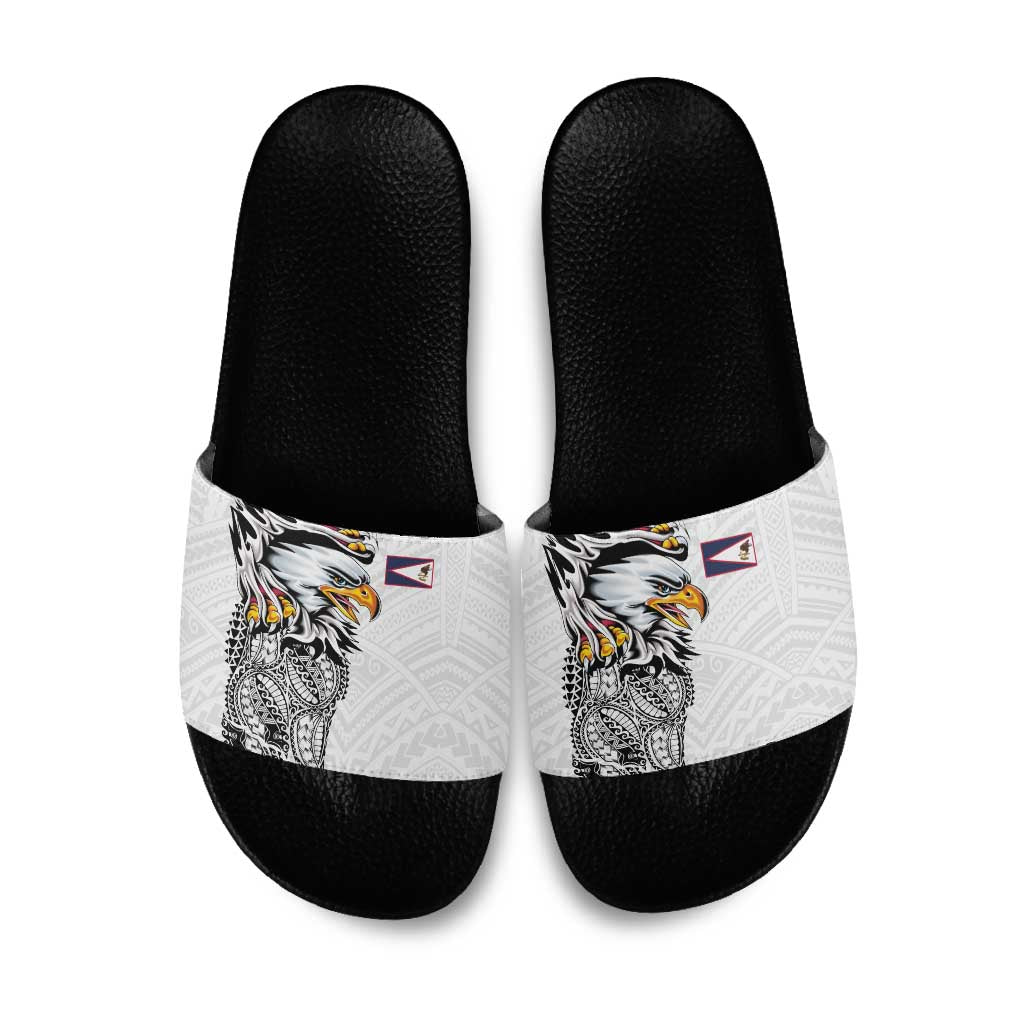 American Samoa Flag Day Slide Sandals Tribal Tattoo with Eagle White LT03 White - Polynesian Pride
