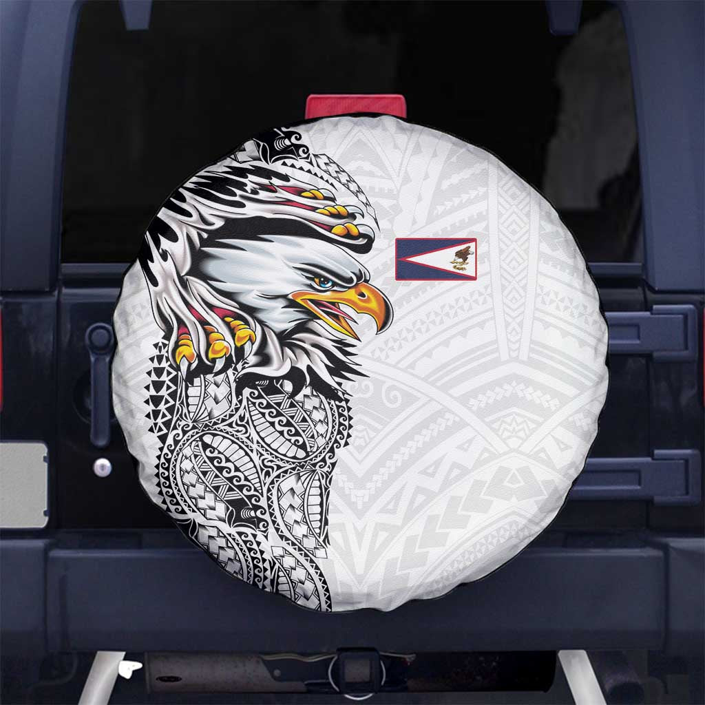 American Samoa Flag Day Spare Tire Cover Tribal Tattoo with Eagle White