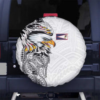 American Samoa Flag Day Spare Tire Cover Tribal Tattoo with Eagle White