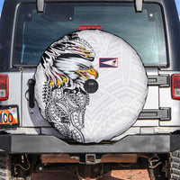 American Samoa Flag Day Spare Tire Cover Tribal Tattoo with Eagle White