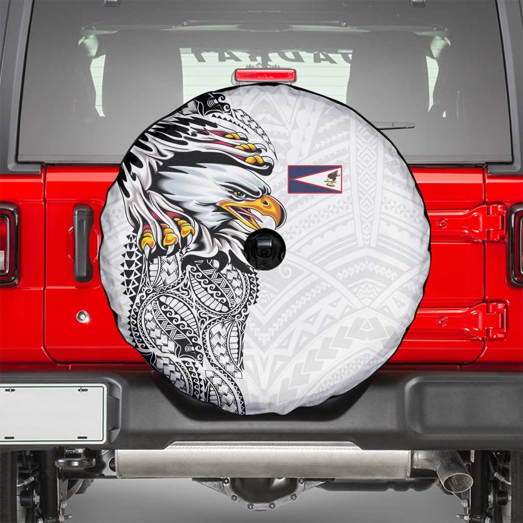 American Samoa Flag Day Spare Tire Cover Tribal Tattoo with Eagle White