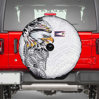 American Samoa Flag Day Spare Tire Cover Tribal Tattoo with Eagle White