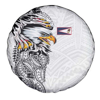 American Samoa Flag Day Spare Tire Cover Tribal Tattoo with Eagle White