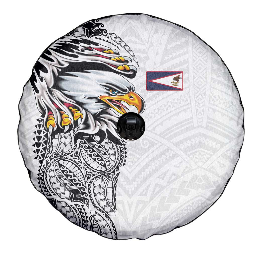American Samoa Flag Day Spare Tire Cover Tribal Tattoo with Eagle White