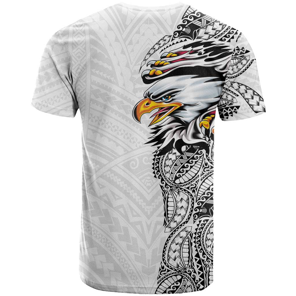 American Samoa Flag Day T Shirt Tribal Tattoo with Eagle White LT03 - Polynesian Pride