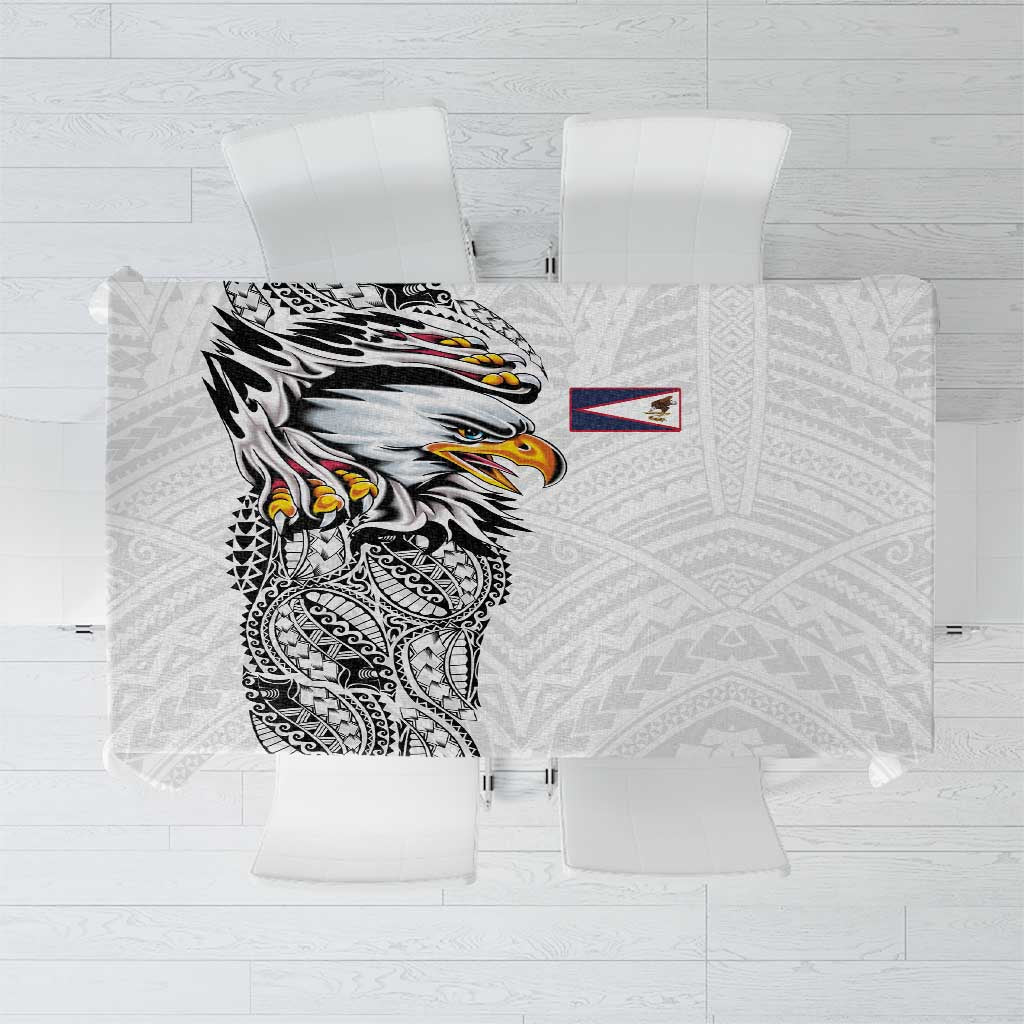 American Samoa Flag Day Tablecloth Tribal Tattoo with Eagle White
