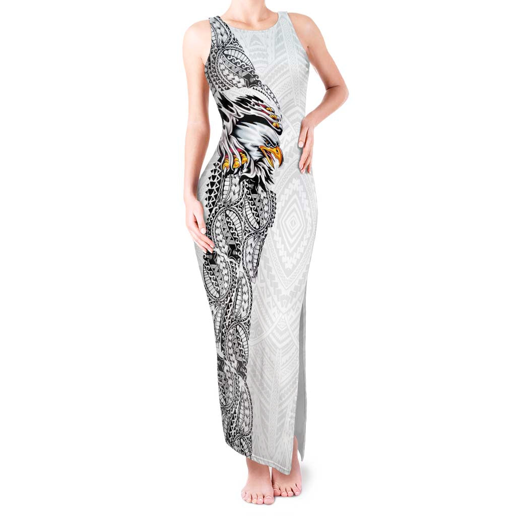 American Samoa Flag Day Tank Maxi Dress Tribal Tattoo with Eagle White LT03 Women White - Polynesian Pride