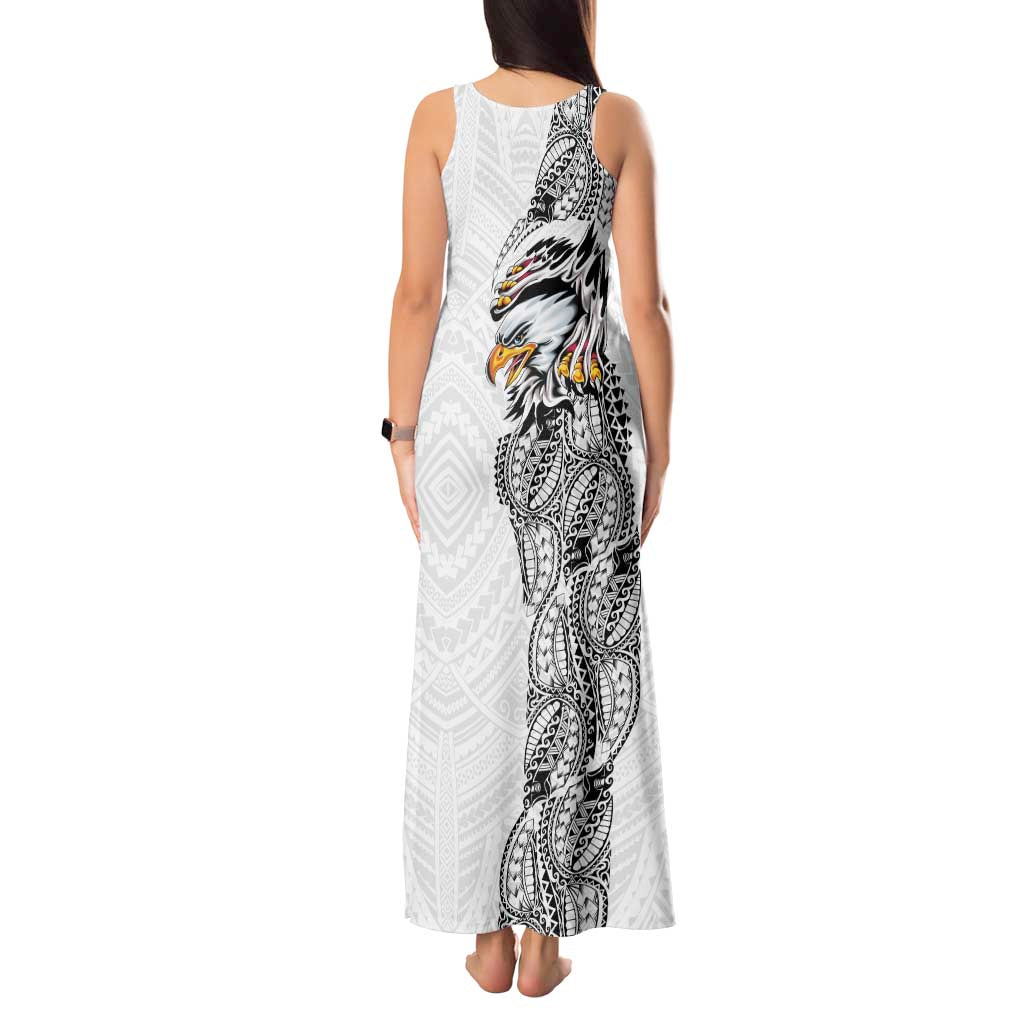 American Samoa Flag Day Tank Maxi Dress Tribal Tattoo with Eagle White LT03 - Polynesian Pride