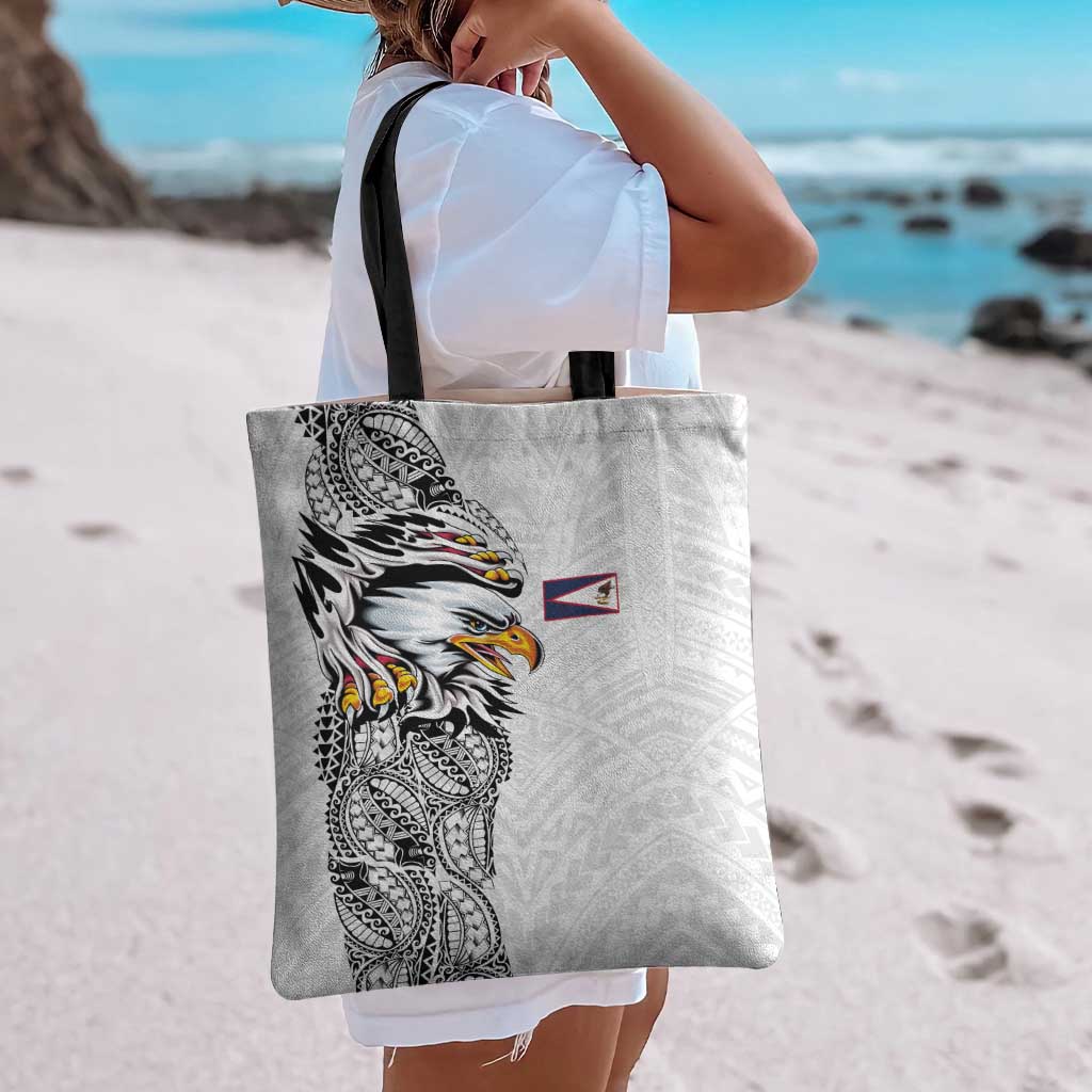 American Samoa Flag Day Tote Bag Tribal Tattoo with Eagle White LT03 - Polynesian Pride