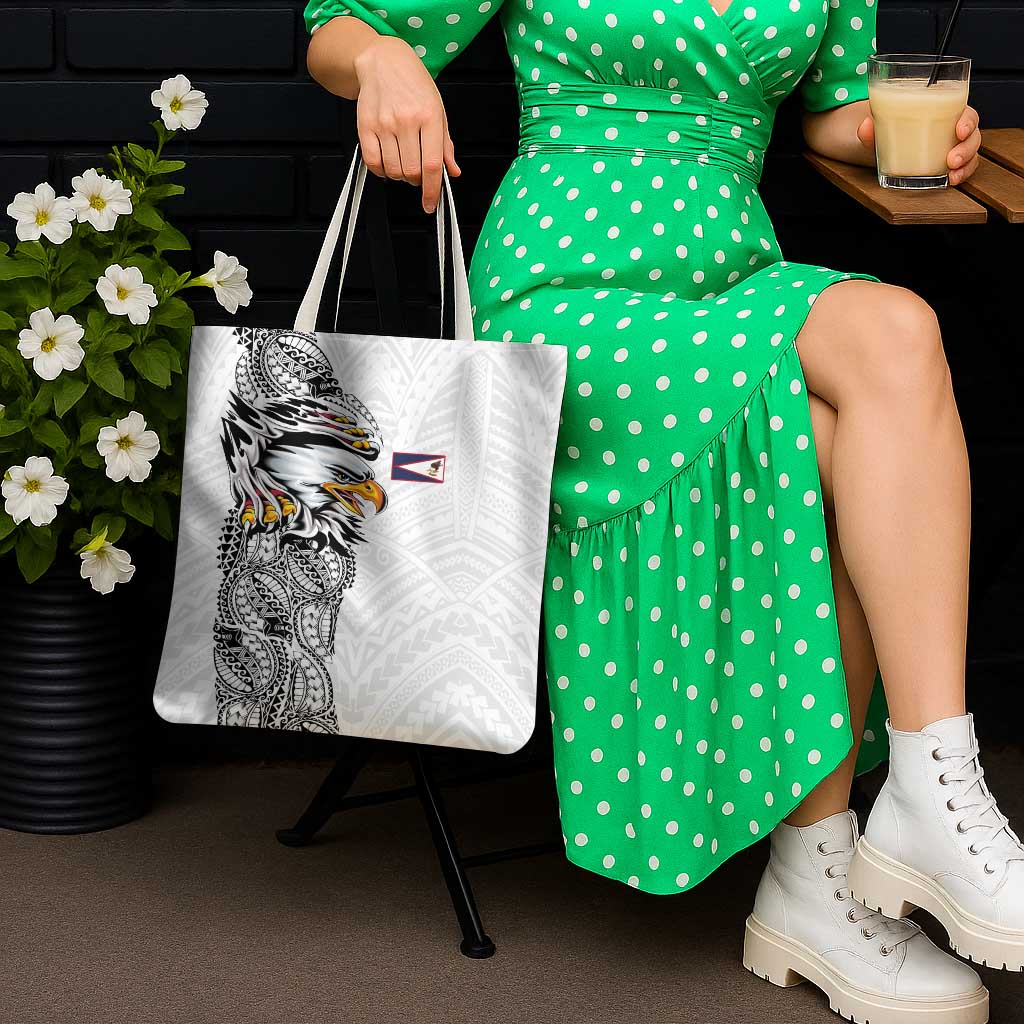 American Samoa Flag Day Tote Bag Tribal Tattoo with Eagle White LT03 - Polynesian Pride